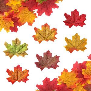 Fake Fall Maple Leaves, 300PCS Artificial Fall Leaves Faux Autumn Leaves for Wed